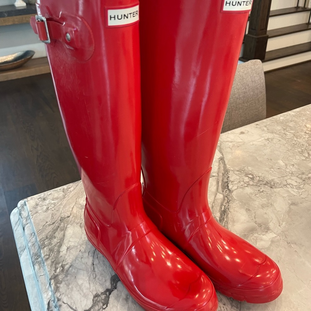 original gloss tall red hunter rain boots